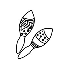 Hand drawn simple doodle Maracas icon. A pair of maracas decorated with floral ornament and stripes. Isolated on white background.