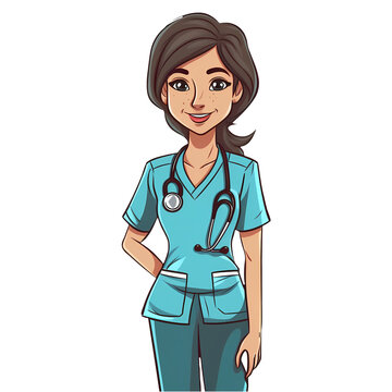 smiling nurse in teal scrubs clip art preview