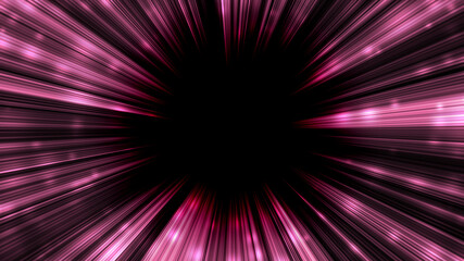 ピンク色のキラキラ集中線　黒背景