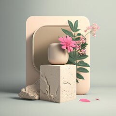 Pink stone Podium for cosmaetic and beauty product 3 d platform 