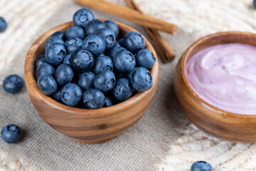 the harvest of ripe large blueberries, close-up