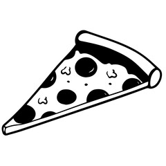 Outline pizza slices, whole pizza. Vector simple Doodle style