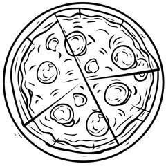 Outline pizza slices, whole pizza. Vector simple Doodle style