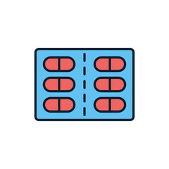 Obraz premium Pills related vector line icon. Pills linear icon. Pharmaceutical product. Vitamin for personal healthcare. Capsules with aspirin. Isolated on white background. Vector illustration. Editable stroke