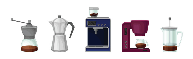 Coffee Drink Brewing Equipment and Device Vector Set