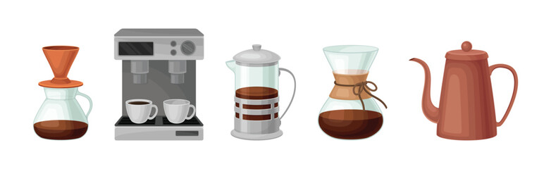 Coffee Drink Brewing Equipment and Device Vector Set