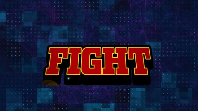 Animation of fight text over connected dots and squares against abstract background