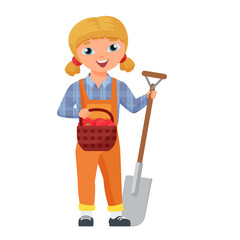 Little girl farmer occupation. Future children dream profession vector cartoon illustration