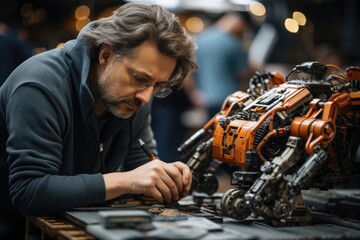 Fototapeta na wymiar Engineer assembling a robotic arm for industrial applications - stock photography concepts