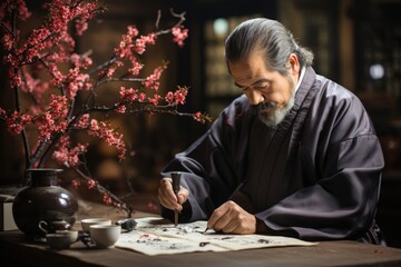 Calligrapher skillfully writing beautiful script - stock photography concepts