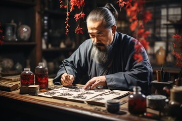 Calligrapher skillfully writing beautiful script - stock photography concepts