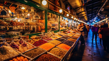 Noisy Turkish market at night. Ai Generative