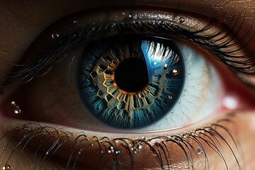 Close-up of a persons eye with digital information projection - stock photography concepts