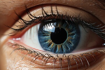 Close-up of a persons eye reflecting a captivating scene - stock photography concepts