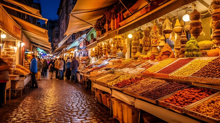 Noisy Turkish market at night. Ai Generative