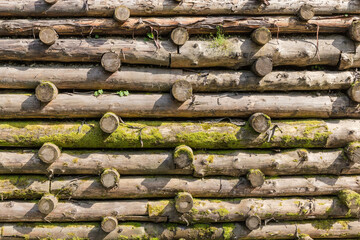 Protect retaining structure in form of wooden logs crib wall