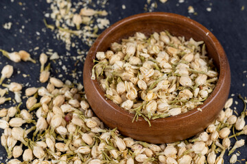 dried jasmine flowers and buds for adding to tea