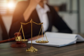 Judge gavel with Justice lawyers having team Concepts of Law and Legal services