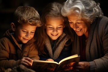 Grandparents reading stories to their grandchildren - stock photography concepts