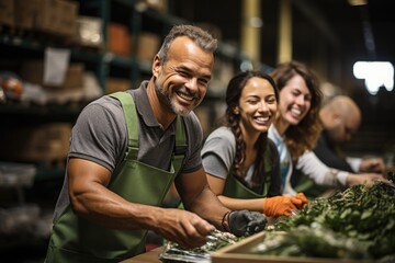 Group of friends volunteering at a food bank  - stock photography concepts - 634634560