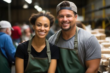 Group of friends volunteering at a food bank  - stock photography concepts