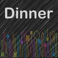 Dinner Spoon Fork Knife Dark Colorful Text Sketch