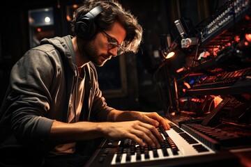 Music producer working in a recording studio - stock photography concepts