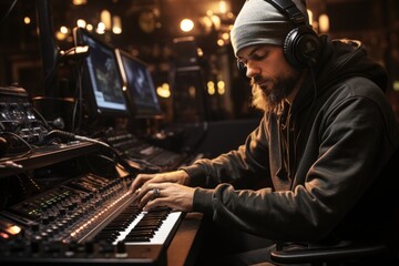 Music producer working in a recording studio - stock photography concepts