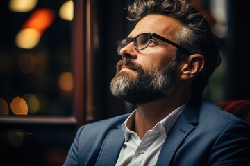Fototapeta premium Person lost in thought while gazing out of a window - stock photography concepts