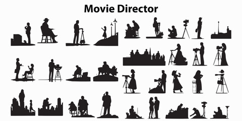 Silhouettes of Movie Director Vector illustration - obrazy, fototapety, plakaty