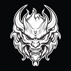 Fototapeta premium illustration of hannya mask black and white eps vector