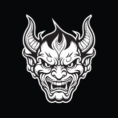 illustration of hannya mask black and white eps vector