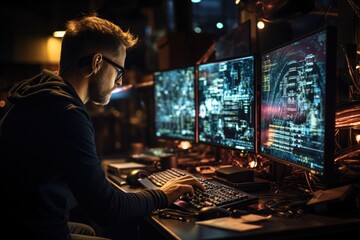 Programmer writing code on a computer screen - stock photography concepts