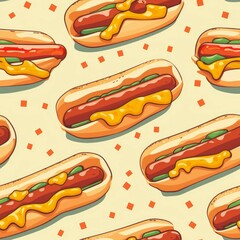 Hot dog seamless pattern. Generate Ai