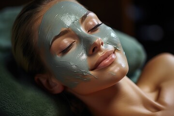 Woman enjoying a rejuvenating facial mask at a spa - stock photography concepts