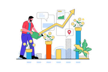 Business Investor Illustration And Chart - Flat Vector