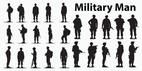 Military's Man Silhouette vector collection  - obrazy, fototapety, plakaty