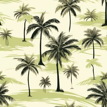 Palm trees hills seamless pattern. Generate Ai