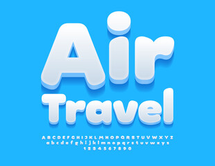 Vector advertising Poster Air Travel. Creative White 3D Font. Set of modern Alphabet Letters, Numbers and Symbols