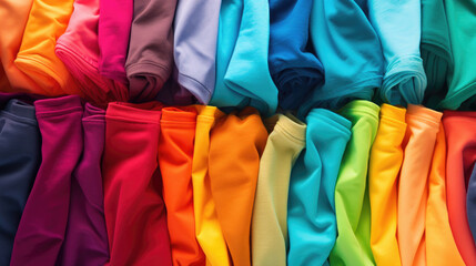Stack of colorful t shirts with a clean background
