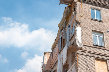 The destroyed building by the missiles attack in Zaporizhzhia during the russian invasion in Ukraine