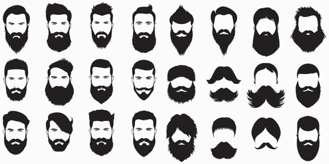 Man Hair and Beard Silhouette vector collection