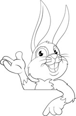 Easter Bunny Rabbit Cartoon Character Peeking Sign