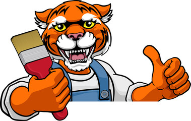 Tiger Painter Decorator Holding Paintbrush