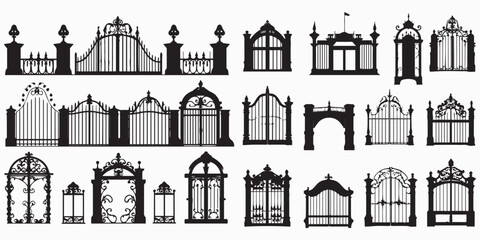 Set of silhouette Gate vector illustration