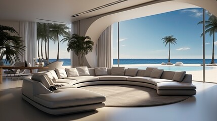 Fototapeta premium Luxury villa with terrace interior, amazing background