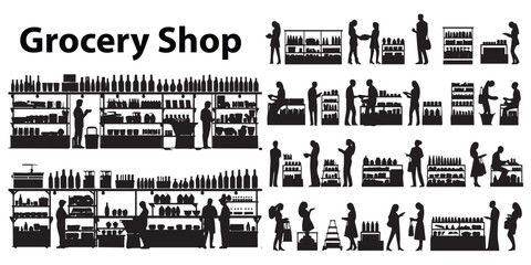 Grocery Shop Silhouette Vector collection
