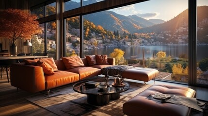 Fototapeta premium Luxury villa with terrace interior, amazing background