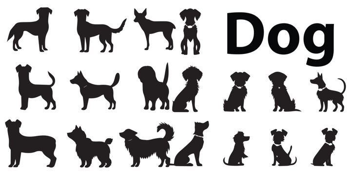 Different types of silhouette Dog vector illustration