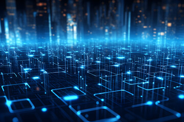 Technology big data futuristic background. Digital network connection blue light. Internet speed server.